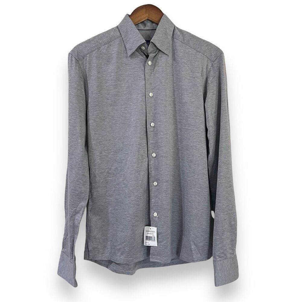 NWT Eton Men's Slim Fit Gray Jersey Knit Shirt Cotton Button Down S Luxury $225